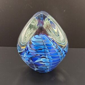Vintage Robert Eickholt 1994 Blue Reptile Art Glass Egg‎ Paperweight Signed 4"